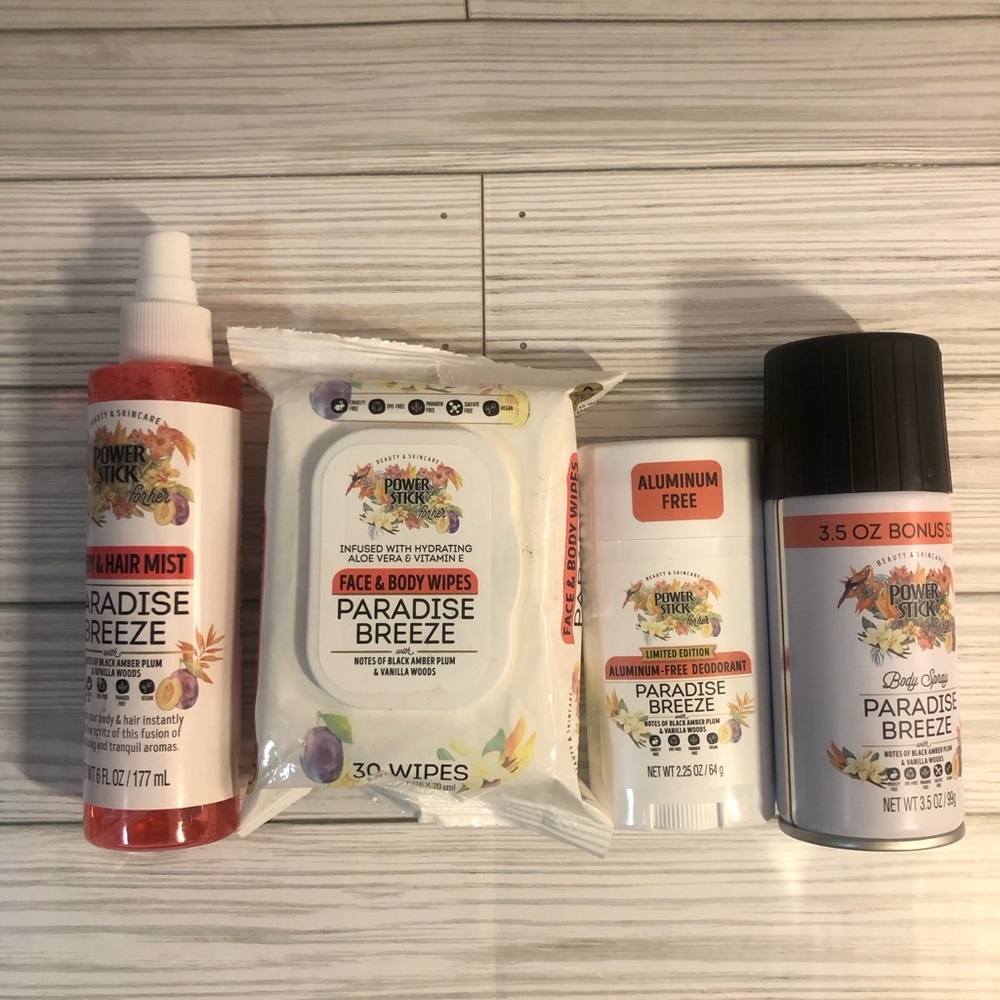 Power Stick Paradise Breeze Body Mist, Deodorant, Wipes & Body Spray (Set of 4).